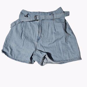 Uniqlo Belted Jean Shorts Womens Size 12 High Rise Light Wash Denim